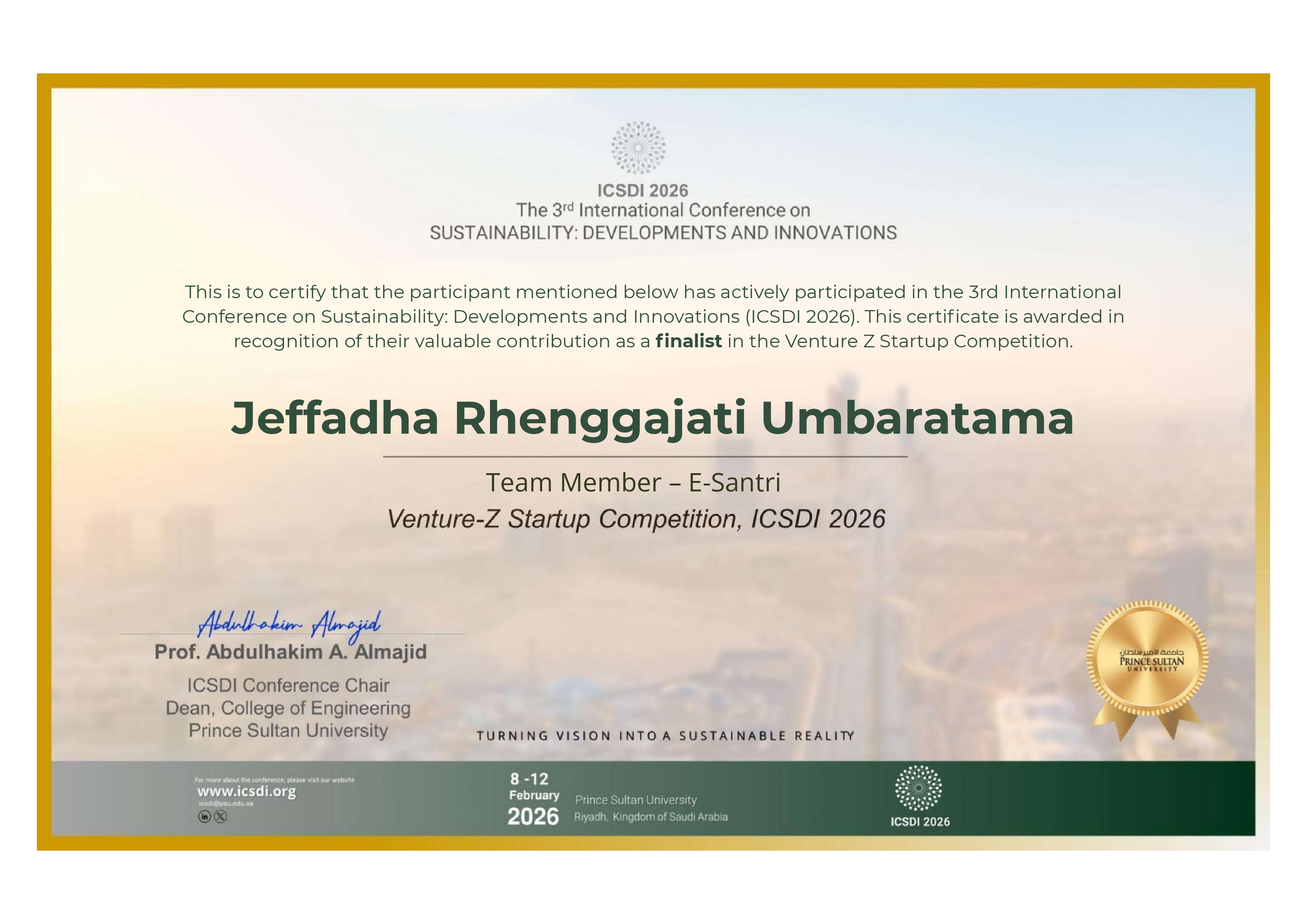 ICSDI 2026 Certificate